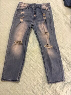 Old Navy Light Blue Distressed Straight Leg Jeans